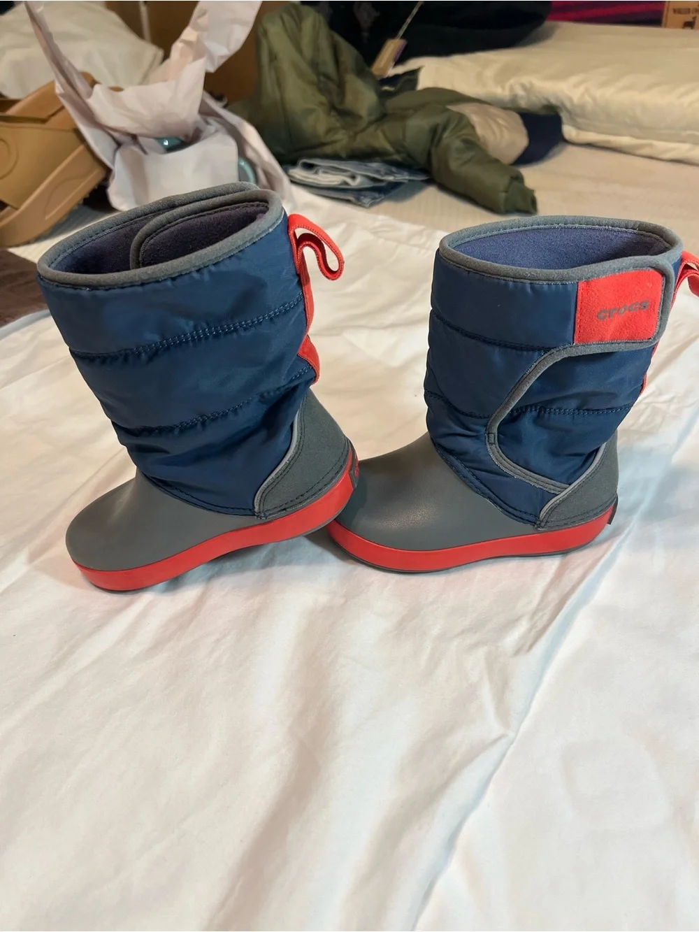 CROCS Kids Navy, Gray & Red Snow Boots